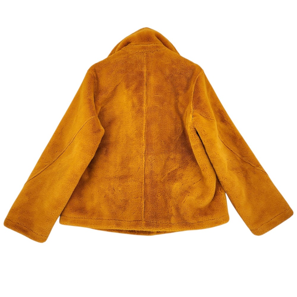 Avec Les Filles Faux Fur‎ Coat XL Women Mustard Yellow Teddy Jacket Plush Luxury - Picture 3 of 12